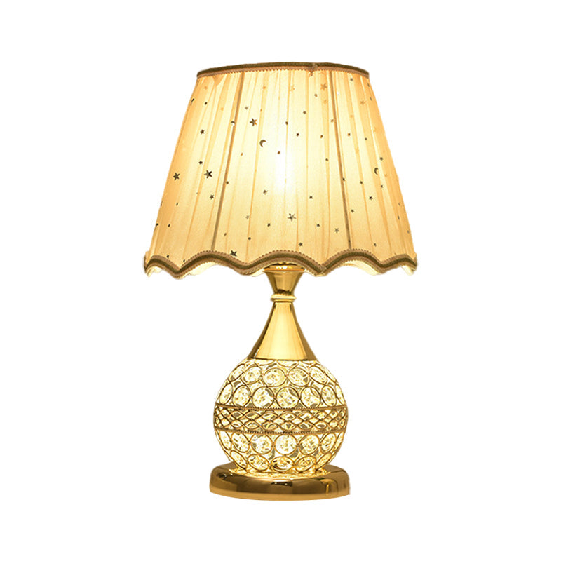 Crystal Embedded Gold Nightstand Lamp Sphere Framed 1 Bulb Traditional Table Light with Star-Patterned Shade Clearhalo 'Lamps' 'Table Lamps' Lighting' 1503236