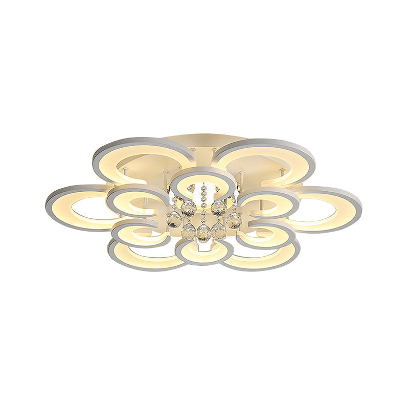 Multi-Layer Circular Flush Mount Ceiling Light Contemporary Acrylic 10/12/16 Lights White Ceiling Light with Crystal Drop Clearhalo 'Ceiling Lights' 'Close To Ceiling Lights' 'Close to ceiling' 'Flush mount' Lighting' 150327