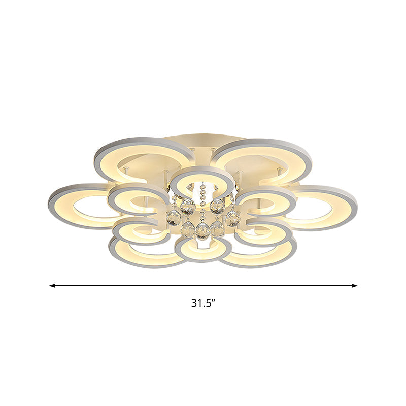 Multi-Layer Circular Flush Mount Ceiling Light Contemporary Acrylic 10/12/16 Lights White Ceiling Light with Crystal Drop Clearhalo 'Ceiling Lights' 'Close To Ceiling Lights' 'Close to ceiling' 'Flush mount' Lighting' 150328