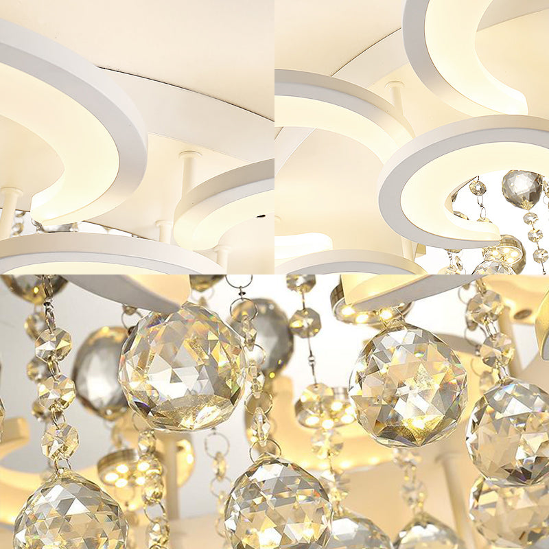 Multi-Layer Circular Flush Mount Ceiling Light Contemporary Acrylic 10/12/16 Lights White Ceiling Light with Crystal Drop Clearhalo 'Ceiling Lights' 'Close To Ceiling Lights' 'Close to ceiling' 'Flush mount' Lighting' 150333