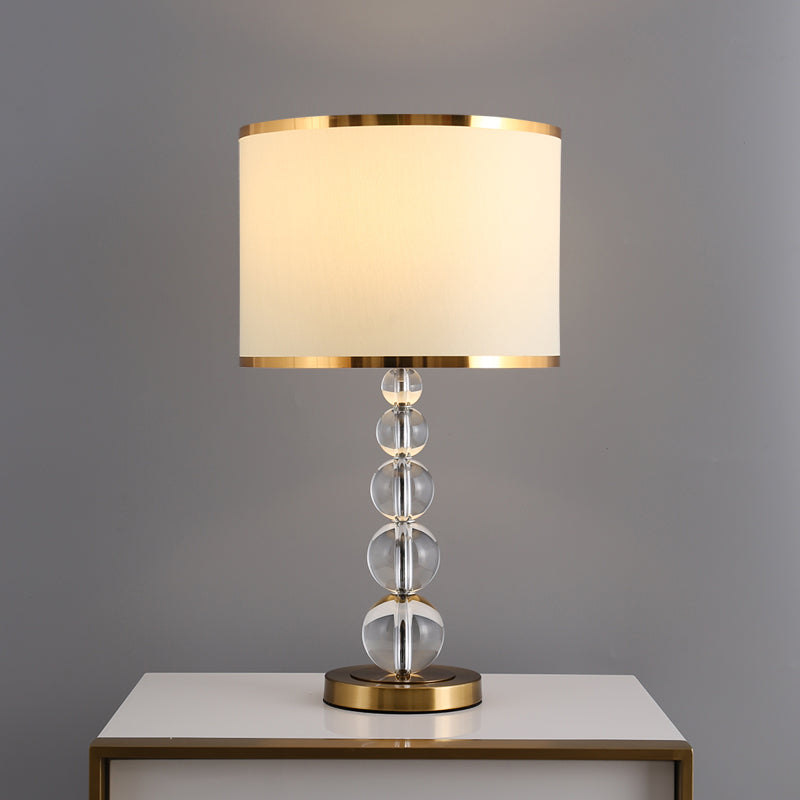 1-Head Drum Shade Nightstand Lamp Traditional Burgundy/Beige Fabric Table Light with Spherical Crystal Post Clearhalo 'Lamps' 'Table Lamps' Lighting' 1503512