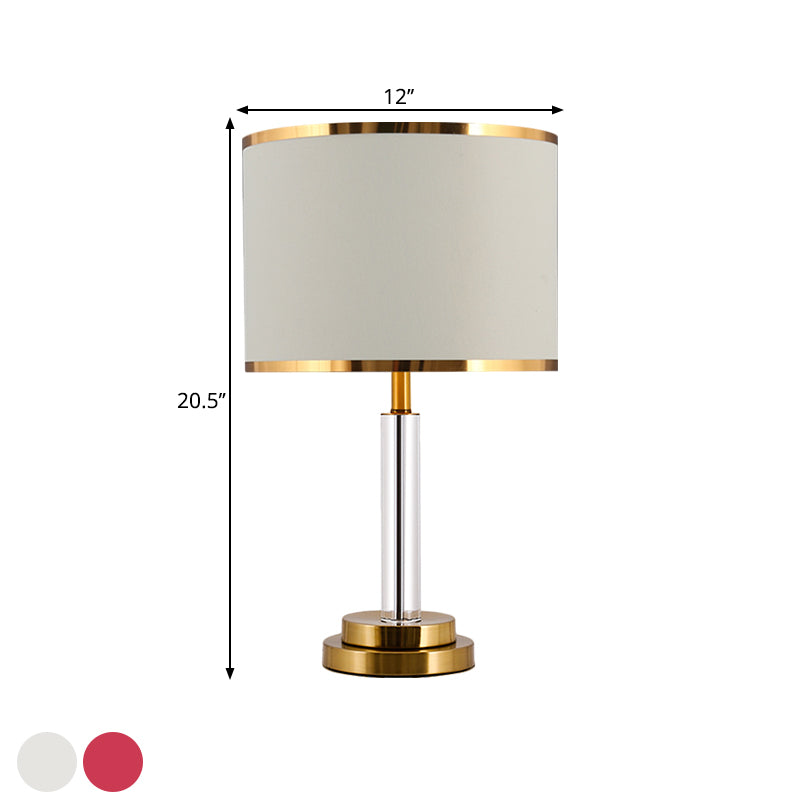 Circular Sitting Room Table Light Traditional Fabric Shade 1 Bulb Burgundy/Beige Crystal Night Stand Lamp Clearhalo 'Lamps' 'Table Lamps' Lighting' 1503522