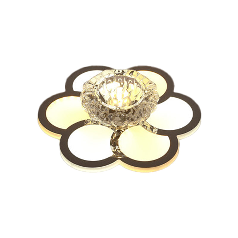 LED Floral/Leaf Ceiling Mounted Fixture Modern Clear Crystal Shade Flush Mount Lighting for Corridor Clearhalo 'Ceiling Lights' 'Close To Ceiling Lights' 'Close to ceiling' 'Flush mount' Lighting' 1503628