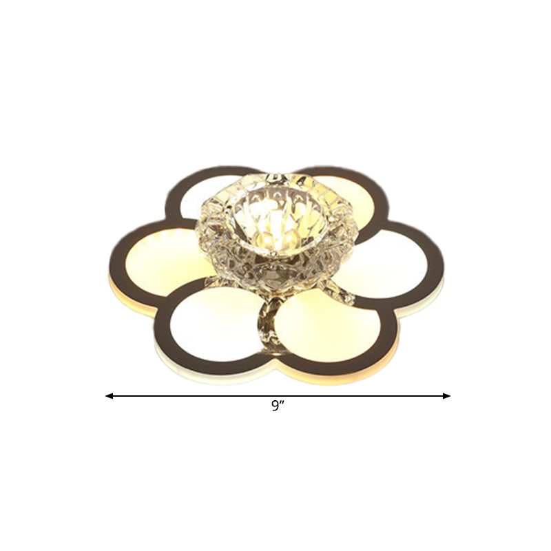 LED Floral/Leaf Ceiling Mounted Fixture Modern Clear Crystal Shade Flush Mount Lighting for Corridor Clearhalo 'Ceiling Lights' 'Close To Ceiling Lights' 'Close to ceiling' 'Flush mount' Lighting' 1503629
