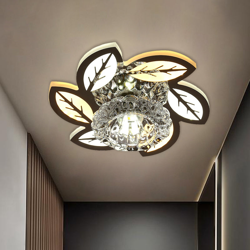 LED Floral/Leaf Ceiling Mounted Fixture Modern Clear Crystal Shade Flush Mount Lighting for Corridor Clear B Clearhalo 'Ceiling Lights' 'Close To Ceiling Lights' 'Close to ceiling' 'Flush mount' Lighting' 1503630