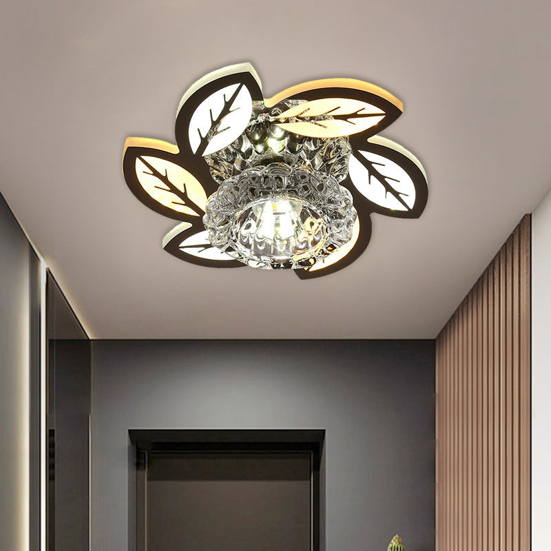 LED Floral/Leaf Ceiling Mounted Fixture Modern Clear Crystal Shade Flush Mount Lighting for Corridor Clearhalo 'Ceiling Lights' 'Close To Ceiling Lights' 'Close to ceiling' 'Flush mount' Lighting' 1503632
