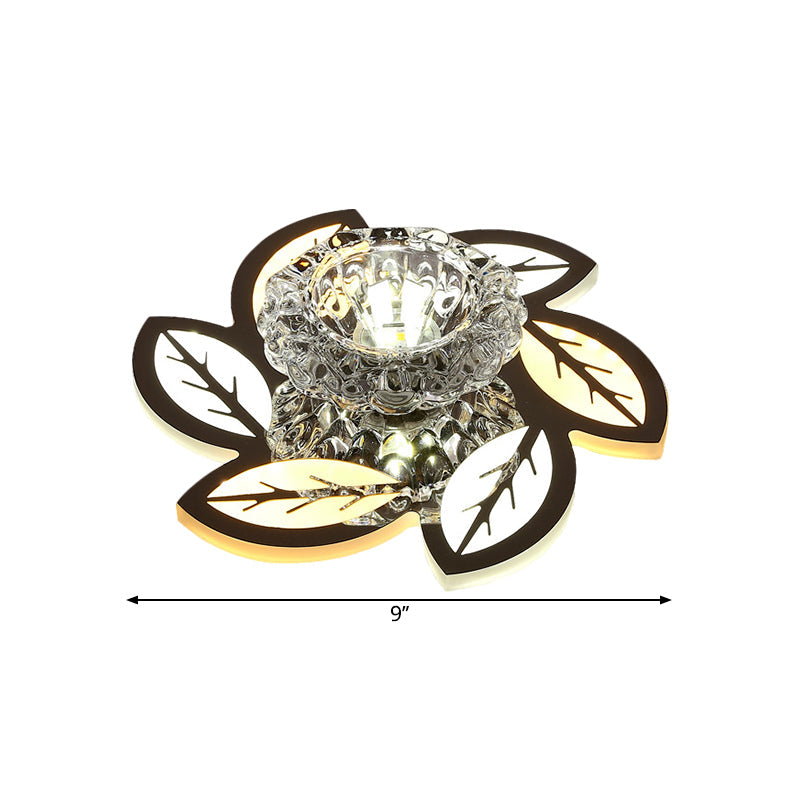 LED Floral/Leaf Ceiling Mounted Fixture Modern Clear Crystal Shade Flush Mount Lighting for Corridor Clearhalo 'Ceiling Lights' 'Close To Ceiling Lights' 'Close to ceiling' 'Flush mount' Lighting' 1503634
