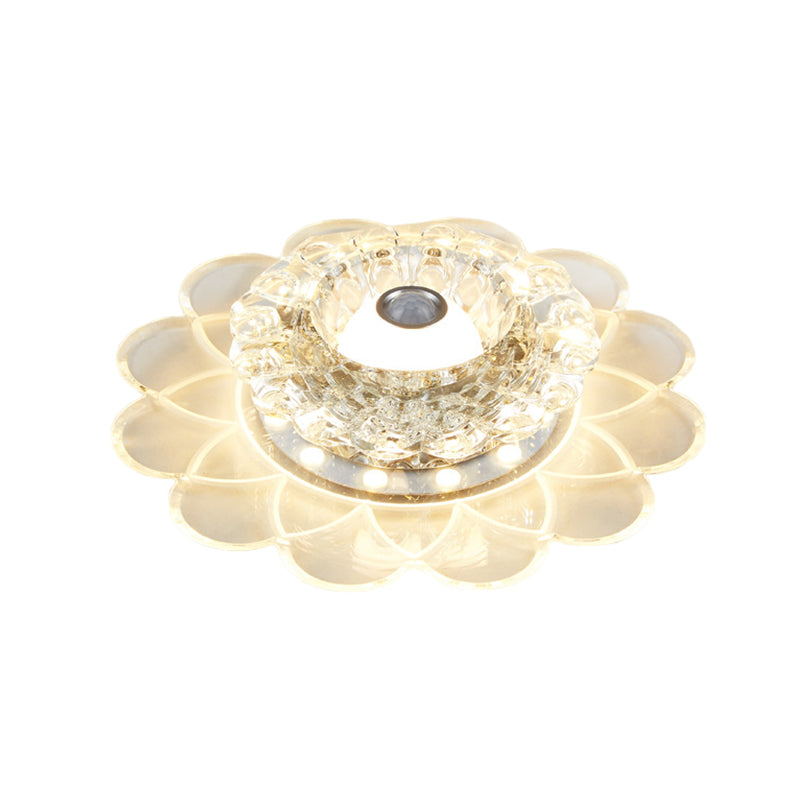 Clear Crystal Bloom Flush Mount Lamp Contemporary LED Corridor Lighting Fixture in White/Multi Color/Warm Light Clearhalo 'Ceiling Lights' 'Close To Ceiling Lights' 'Close to ceiling' 'Flush mount' Lighting' 1503637
