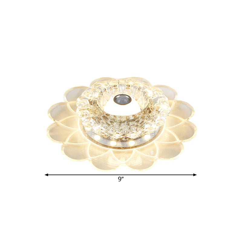 Clear Crystal Bloom Flush Mount Lamp Contemporary LED Corridor Lighting Fixture in White/Multi Color/Warm Light Clearhalo 'Ceiling Lights' 'Close To Ceiling Lights' 'Close to ceiling' 'Flush mount' Lighting' 1503638