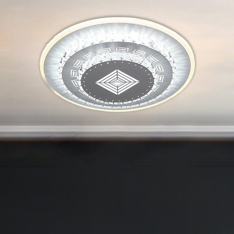 LED Light Fixture Modern Circular Clear Crystal Blocks Flush Mount with Rhombus/Cobble/Loving Heart Pattern in White/Warm Light Clear A Clearhalo 'Ceiling Lights' 'Close To Ceiling Lights' 'Close to ceiling' 'Flush mount' Lighting' 1503639