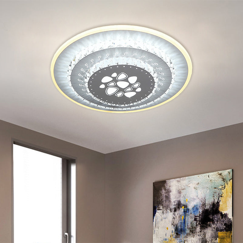 LED Light Fixture Modern Circular Clear Crystal Blocks Flush Mount with Rhombus/Cobble/Loving Heart Pattern in White/Warm Light Clearhalo 'Ceiling Lights' 'Close To Ceiling Lights' 'Close to ceiling' 'Flush mount' Lighting' 1503644