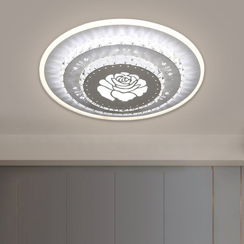 LED Light Fixture Modern Circular Clear Crystal Blocks Flush Mount with Rhombus/Cobble/Loving Heart Pattern in White/Warm Light Clearhalo 'Ceiling Lights' 'Close To Ceiling Lights' 'Close to ceiling' 'Flush mount' Lighting' 1503650
