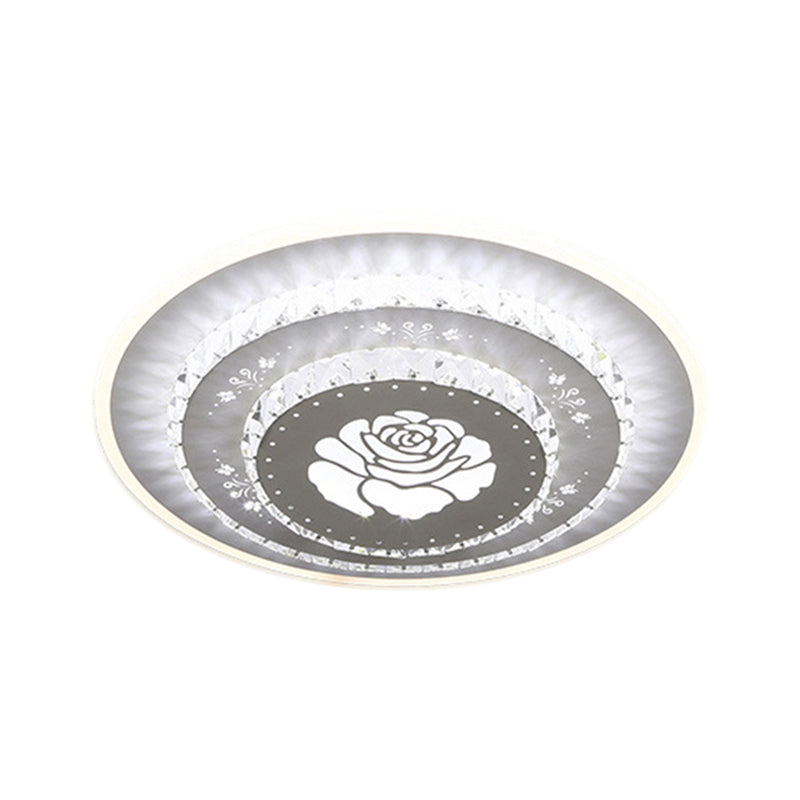 LED Light Fixture Modern Circular Clear Crystal Blocks Flush Mount with Rhombus/Cobble/Loving Heart Pattern in White/Warm Light Clearhalo 'Ceiling Lights' 'Close To Ceiling Lights' 'Close to ceiling' 'Flush mount' Lighting' 1503651