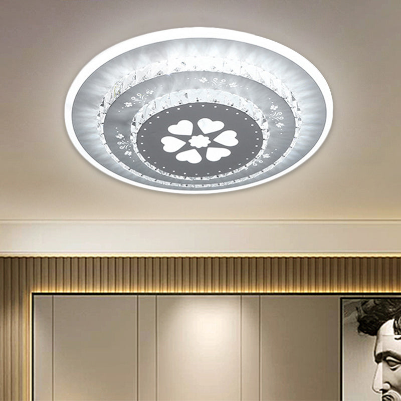 LED Light Fixture Modern Circular Clear Crystal Blocks Flush Mount with Rhombus/Cobble/Loving Heart Pattern in White/Warm Light Clearhalo 'Ceiling Lights' 'Close To Ceiling Lights' 'Close to ceiling' 'Flush mount' Lighting' 1503654