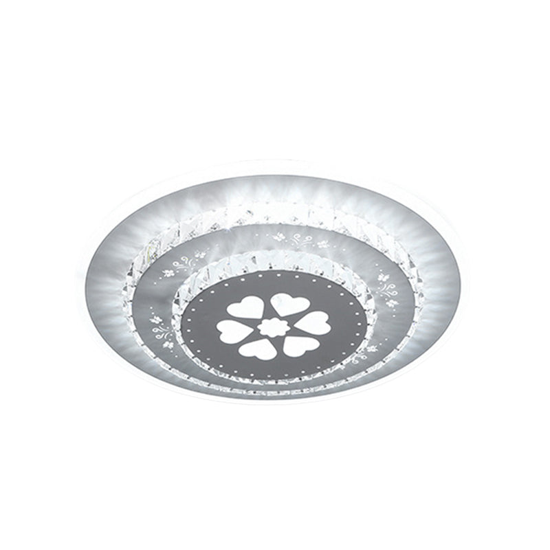 LED Light Fixture Modern Circular Clear Crystal Blocks Flush Mount with Rhombus/Cobble/Loving Heart Pattern in White/Warm Light Clearhalo 'Ceiling Lights' 'Close To Ceiling Lights' 'Close to ceiling' 'Flush mount' Lighting' 1503656