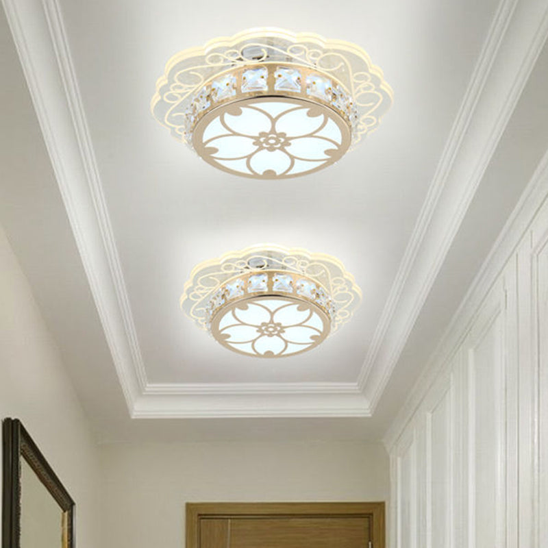 Cherry Blossom/Spiral Porch Flush Mount Light Modern Clear Crystal Gold Finish LED Ceiling Lamp in Multi Color/White/Warm Light Gold A Clearhalo 'Ceiling Lights' 'Close To Ceiling Lights' 'Close to ceiling' 'Flush mount' Lighting' 1503663