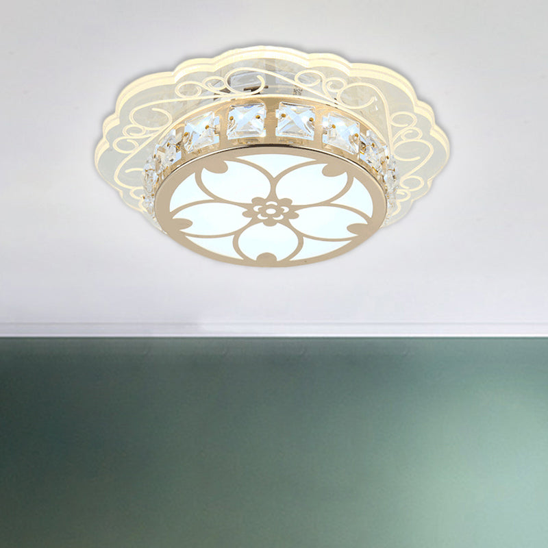 Cherry Blossom/Spiral Porch Flush Mount Light Modern Clear Crystal Gold Finish LED Ceiling Lamp in Multi Color/White/Warm Light Clearhalo 'Ceiling Lights' 'Close To Ceiling Lights' 'Close to ceiling' 'Flush mount' Lighting' 1503664