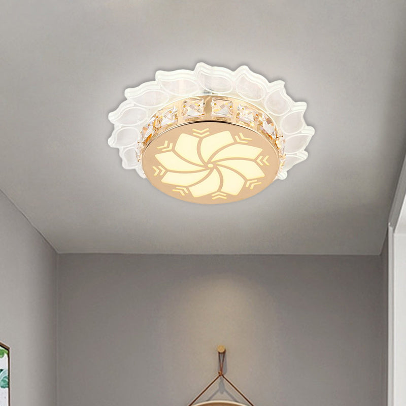 Cherry Blossom/Spiral Porch Flush Mount Light Modern Clear Crystal Gold Finish LED Ceiling Lamp in Multi Color/White/Warm Light Clearhalo 'Ceiling Lights' 'Close To Ceiling Lights' 'Close to ceiling' 'Flush mount' Lighting' 1503668