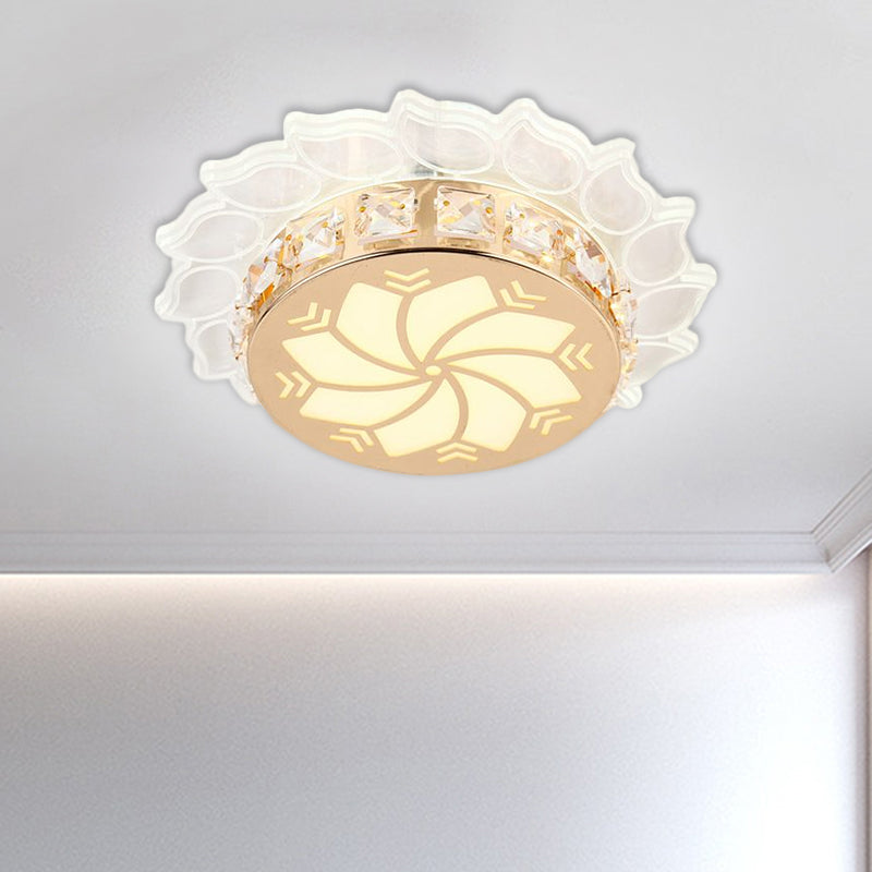 Cherry Blossom/Spiral Porch Flush Mount Light Modern Clear Crystal Gold Finish LED Ceiling Lamp in Multi Color/White/Warm Light Clearhalo 'Ceiling Lights' 'Close To Ceiling Lights' 'Close to ceiling' 'Flush mount' Lighting' 1503669