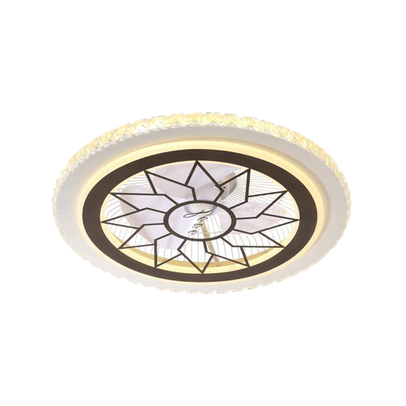 21.5' W LED Crystal Blocks Hanging Fan Lamp Contemporary White Round Dinning Room Semi Flush Light with 7 Blades Clearhalo 'Ceiling Fans with Lights' 'Ceiling Fans' 'Modern Ceiling Fans' 'Modern' Lighting' 1503679