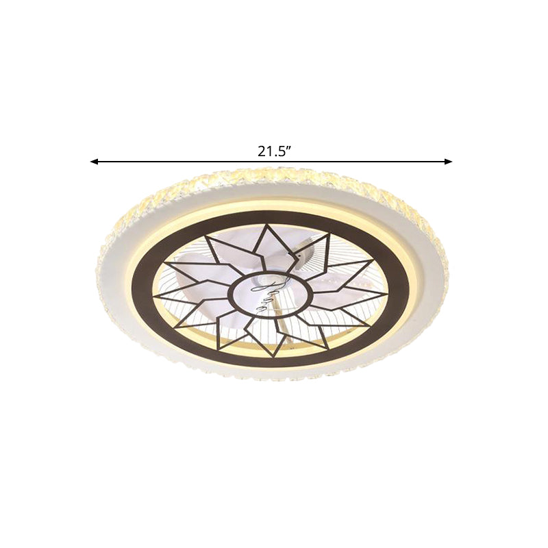 21.5' W LED Crystal Blocks Hanging Fan Lamp Contemporary White Round Dinning Room Semi Flush Light with 7 Blades Clearhalo 'Ceiling Fans with Lights' 'Ceiling Fans' 'Modern Ceiling Fans' 'Modern' Lighting' 1503680