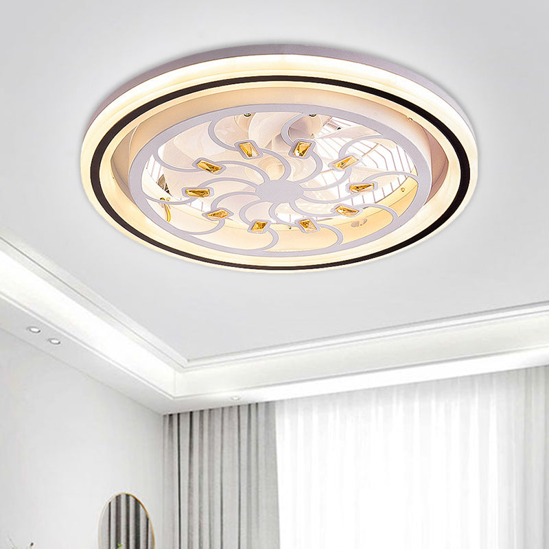 21.5' W LED Crystal Blocks Hanging Fan Lamp Contemporary White Round Dinning Room Semi Flush Light with 7 Blades White D Clearhalo 'Ceiling Fans with Lights' 'Ceiling Fans' 'Modern Ceiling Fans' 'Modern' Lighting' 1503686