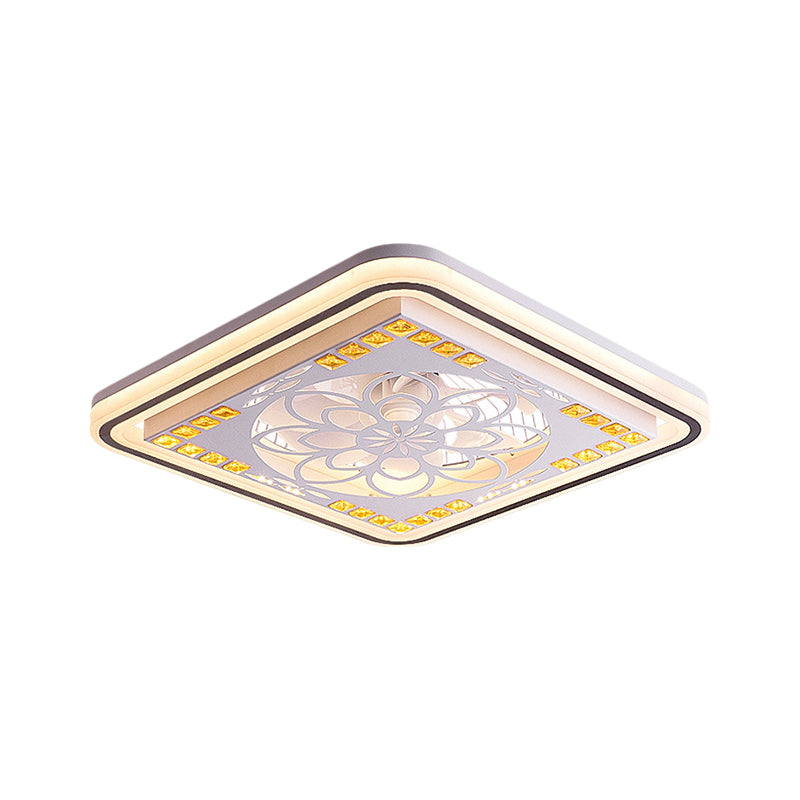 7 Blades LED Square Semi Flush Light Modern White Crystal Blocks Pendant Fan Lamp, 21.5" Wide Clearhalo 'Ceiling Fans with Lights' 'Ceiling Fans' 'Modern Ceiling Fans' 'Modern' Lighting' 1503698