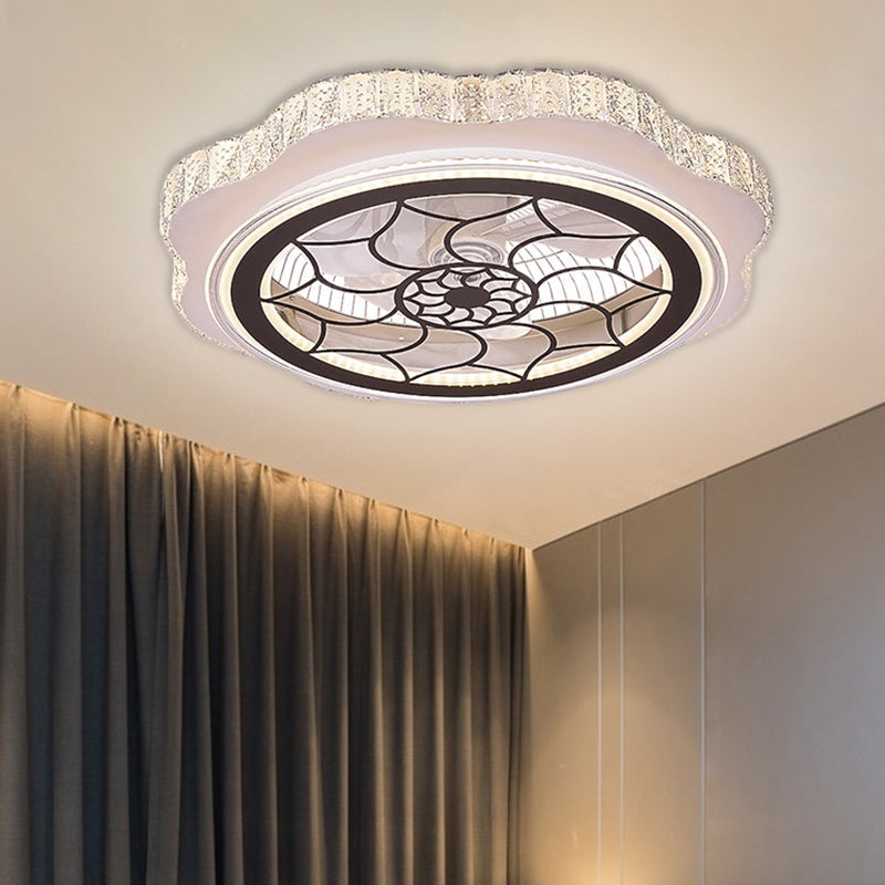 Sunflower/Plum Blossom/Star Pattern Hanging Fan Light Modern Rectangular-Cut Crystals 23.5" W LED White Semi-Flush Mount White A Clearhalo 'Ceiling Fans with Lights' 'Ceiling Fans' 'Modern Ceiling Fans' 'Modern' Lighting' 1503705