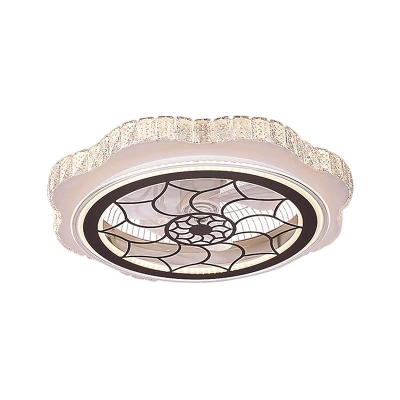 Sunflower/Plum Blossom/Star Pattern Hanging Fan Light Modern Rectangular-Cut Crystals 23.5" W LED White Semi-Flush Mount Clearhalo 'Ceiling Fans with Lights' 'Ceiling Fans' 'Modern Ceiling Fans' 'Modern' Lighting' 1503707