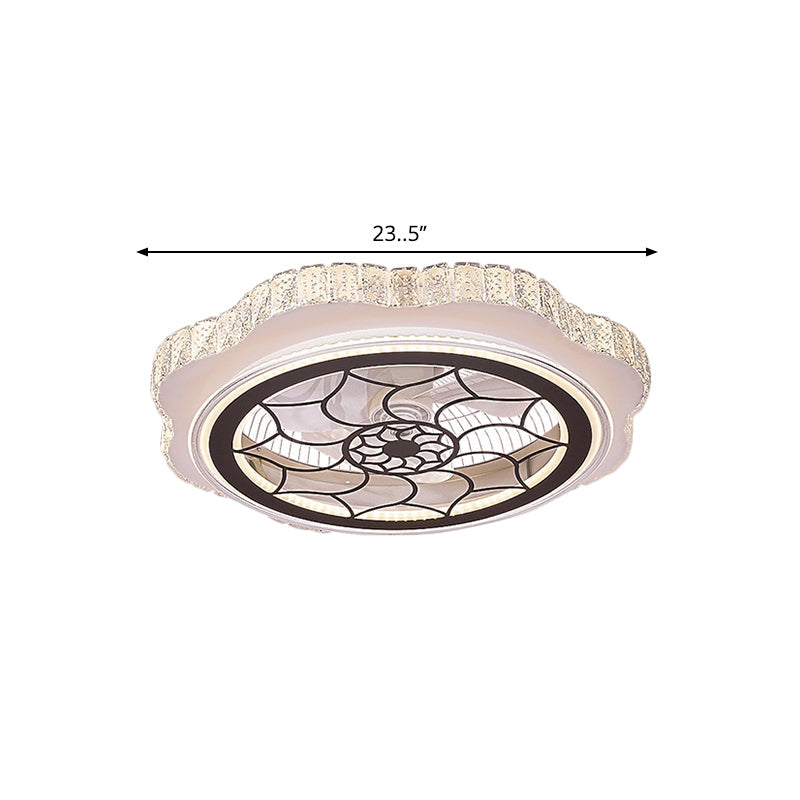 Sunflower/Plum Blossom/Star Pattern Hanging Fan Light Modern Rectangular-Cut Crystals 23.5" W LED White Semi-Flush Mount Clearhalo 'Ceiling Fans with Lights' 'Ceiling Fans' 'Modern Ceiling Fans' 'Modern' Lighting' 1503708