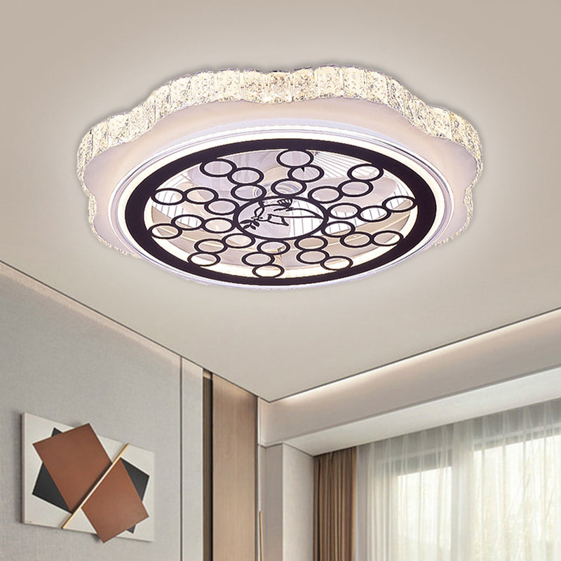 Sunflower/Plum Blossom/Star Pattern Hanging Fan Light Modern Rectangular-Cut Crystals 23.5" W LED White Semi-Flush Mount White B Clearhalo 'Ceiling Fans with Lights' 'Ceiling Fans' 'Modern Ceiling Fans' 'Modern' Lighting' 1503709