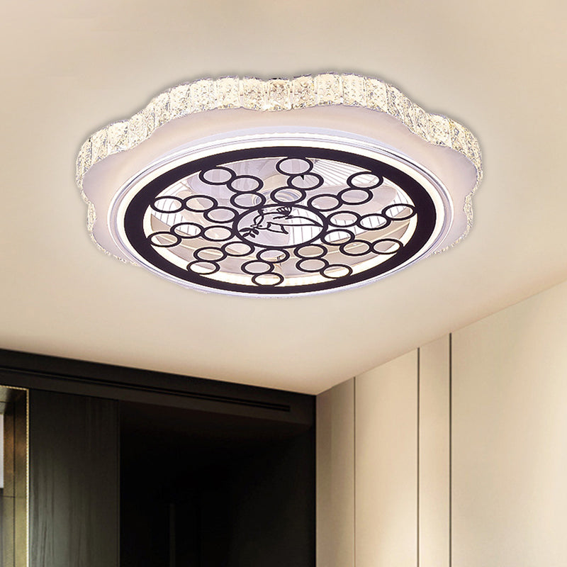Sunflower/Plum Blossom/Star Pattern Hanging Fan Light Modern Rectangular-Cut Crystals 23.5" W LED White Semi-Flush Mount Clearhalo 'Ceiling Fans with Lights' 'Ceiling Fans' 'Modern Ceiling Fans' 'Modern' Lighting' 1503711