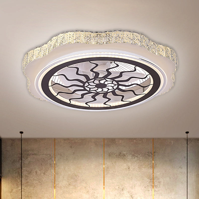 Sunflower/Plum Blossom/Star Pattern Hanging Fan Light Modern Rectangular-Cut Crystals 23.5" W LED White Semi-Flush Mount White C Clearhalo 'Ceiling Fans with Lights' 'Ceiling Fans' 'Modern Ceiling Fans' 'Modern' Lighting' 1503714