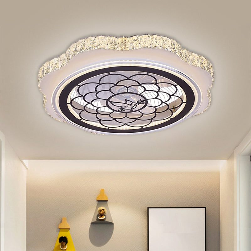 Sunflower/Plum Blossom/Star Pattern Hanging Fan Light Modern Rectangular-Cut Crystals 23.5" W LED White Semi-Flush Mount White D Clearhalo 'Ceiling Fans with Lights' 'Ceiling Fans' 'Modern Ceiling Fans' 'Modern' Lighting' 1503719