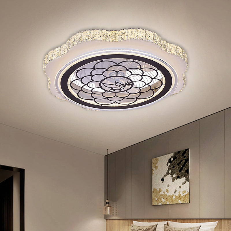 Sunflower/Plum Blossom/Star Pattern Hanging Fan Light Modern Rectangular-Cut Crystals 23.5" W LED White Semi-Flush Mount Clearhalo 'Ceiling Fans with Lights' 'Ceiling Fans' 'Modern Ceiling Fans' 'Modern' Lighting' 1503720