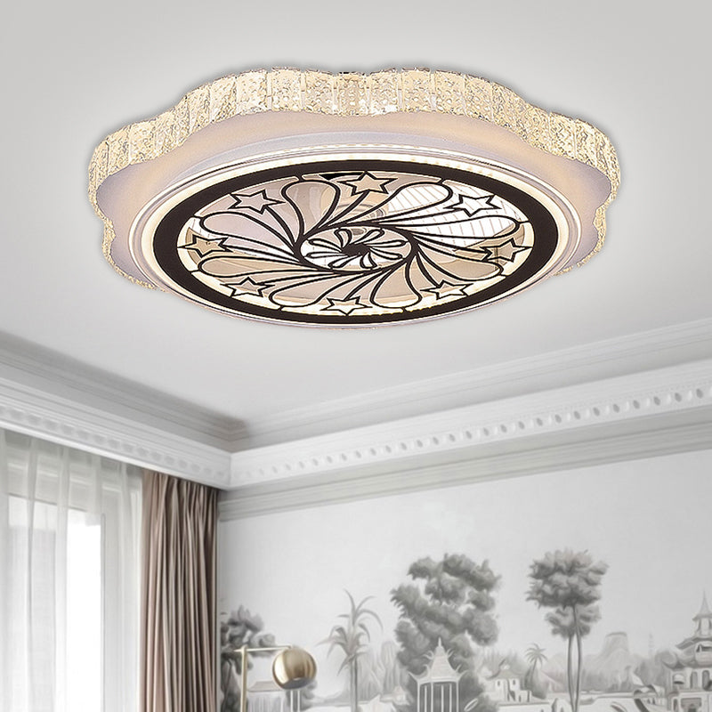 Sunflower/Plum Blossom/Star Pattern Hanging Fan Light Modern Rectangular-Cut Crystals 23.5" W LED White Semi-Flush Mount Clearhalo 'Ceiling Fans with Lights' 'Ceiling Fans' 'Modern Ceiling Fans' 'Modern' Lighting' 1503726