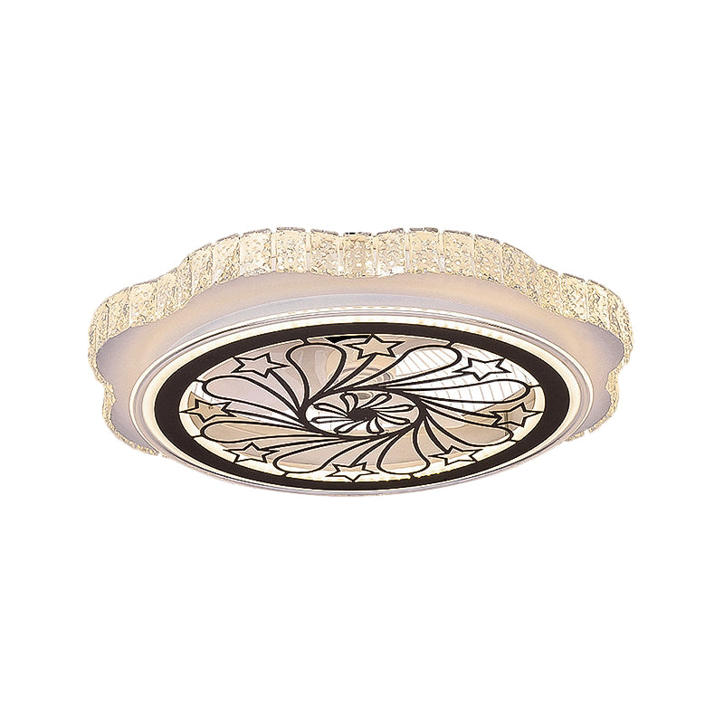 Sunflower/Plum Blossom/Star Pattern Hanging Fan Light Modern Rectangular-Cut Crystals 23.5" W LED White Semi-Flush Mount Clearhalo 'Ceiling Fans with Lights' 'Ceiling Fans' 'Modern Ceiling Fans' 'Modern' Lighting' 1503727