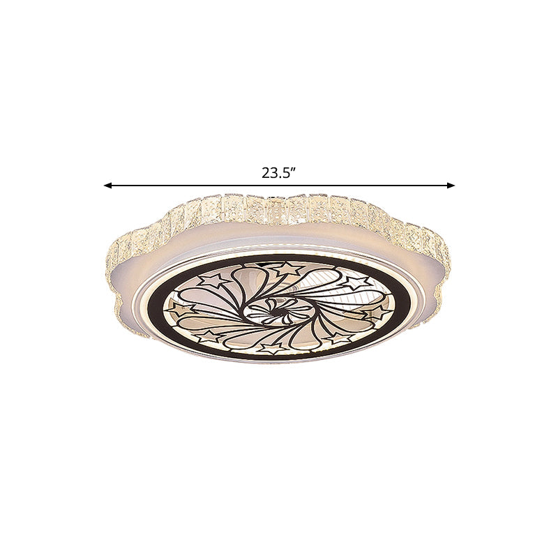 Sunflower/Plum Blossom/Star Pattern Hanging Fan Light Modern Rectangular-Cut Crystals 23.5" W LED White Semi-Flush Mount Clearhalo 'Ceiling Fans with Lights' 'Ceiling Fans' 'Modern Ceiling Fans' 'Modern' Lighting' 1503728