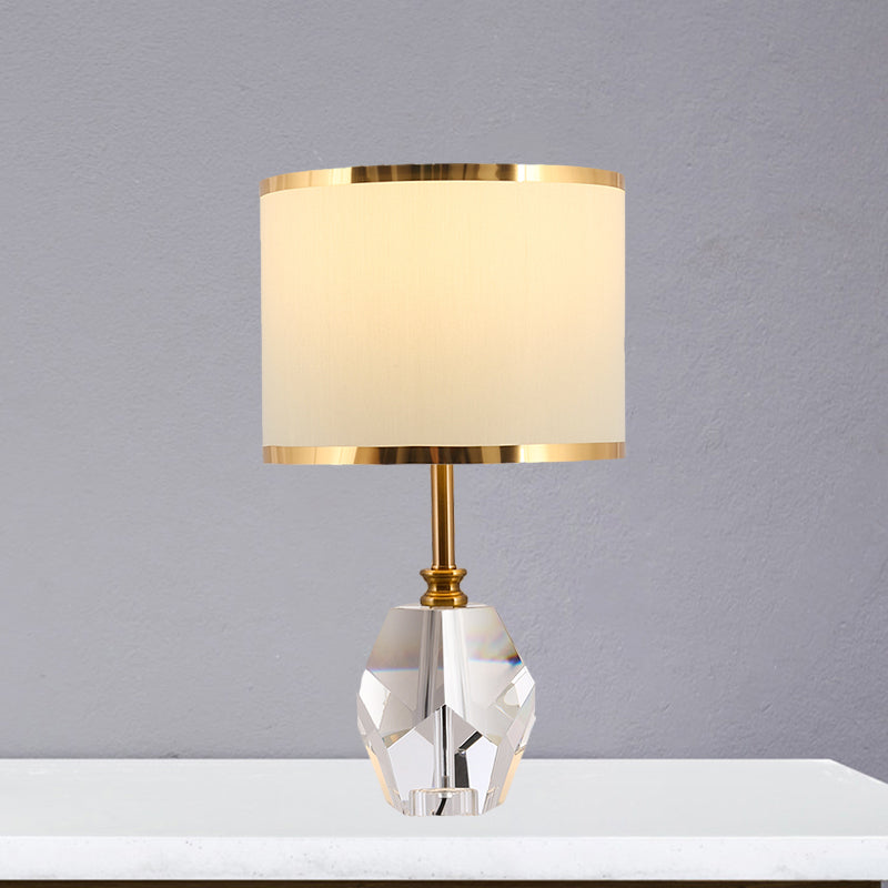 White Drum Nightstand Lamp Traditional 1 Bulb Fabric Shade Sitting Room Crystal Table Light White Clearhalo 'Lamps' 'Table Lamps' Lighting' 1503748