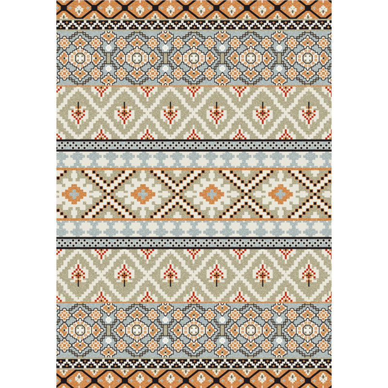 Indian Tribal Banded Area with Native Symbols Rug Synthetic Anti-Slip Power Loom Carpet for Living Room Clearhalo 'Area Rug' 'Rugs' 'Southwestern' Rug' 1503901