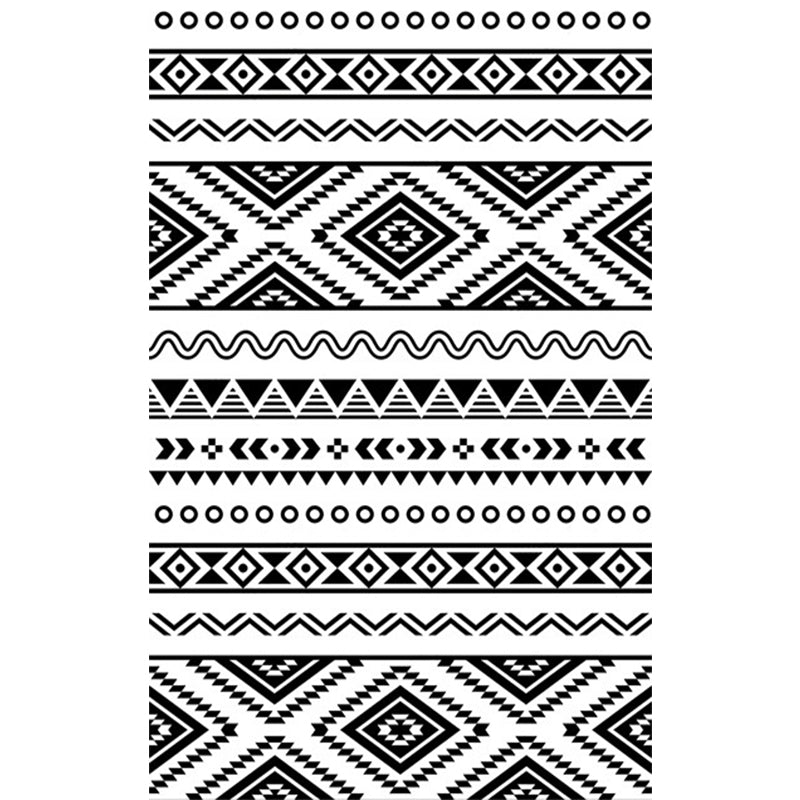 Country Tribal Washable Rug Black and White Ethnic Geometric Rug Stain Resistant Polyester Rug for Living Room Clearhalo 'Area Rug' 'Rugs' 'Southwestern' Rug' 1503952