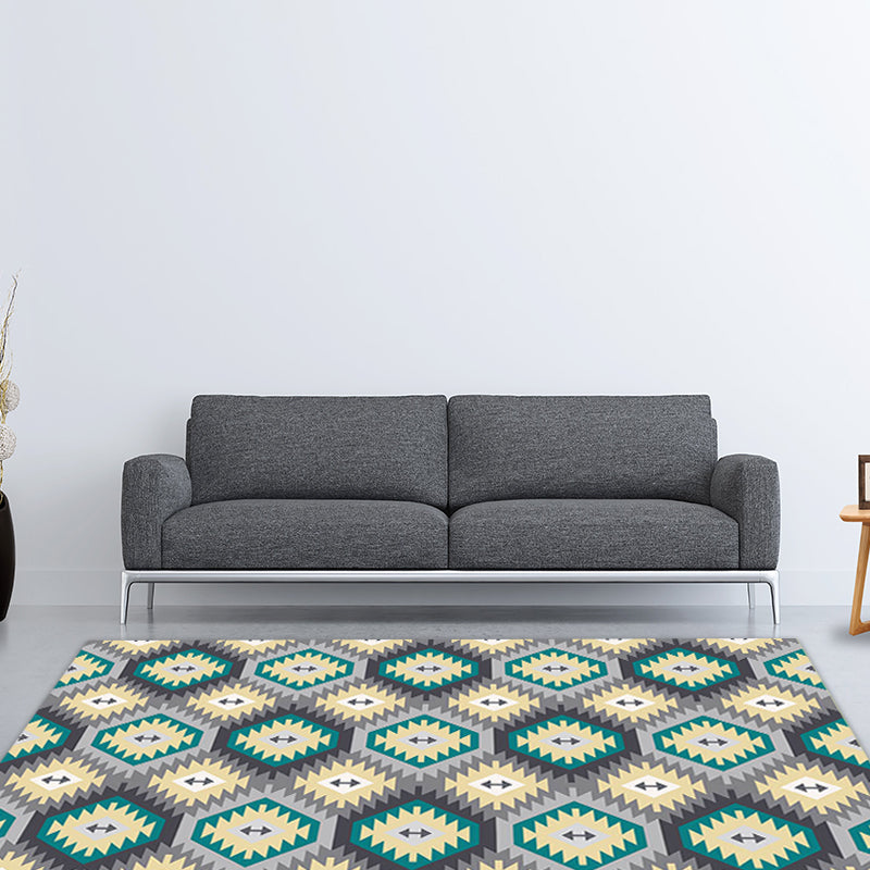 Tribal Gabbeh Abstract Rug Diamond Geometric Carpet Polyester Washable Non-Slip Stain Resistant Area Rug for Bedroom Clearhalo 'Area Rug' 'Rugs' 'Southwestern' Rug' 1504045