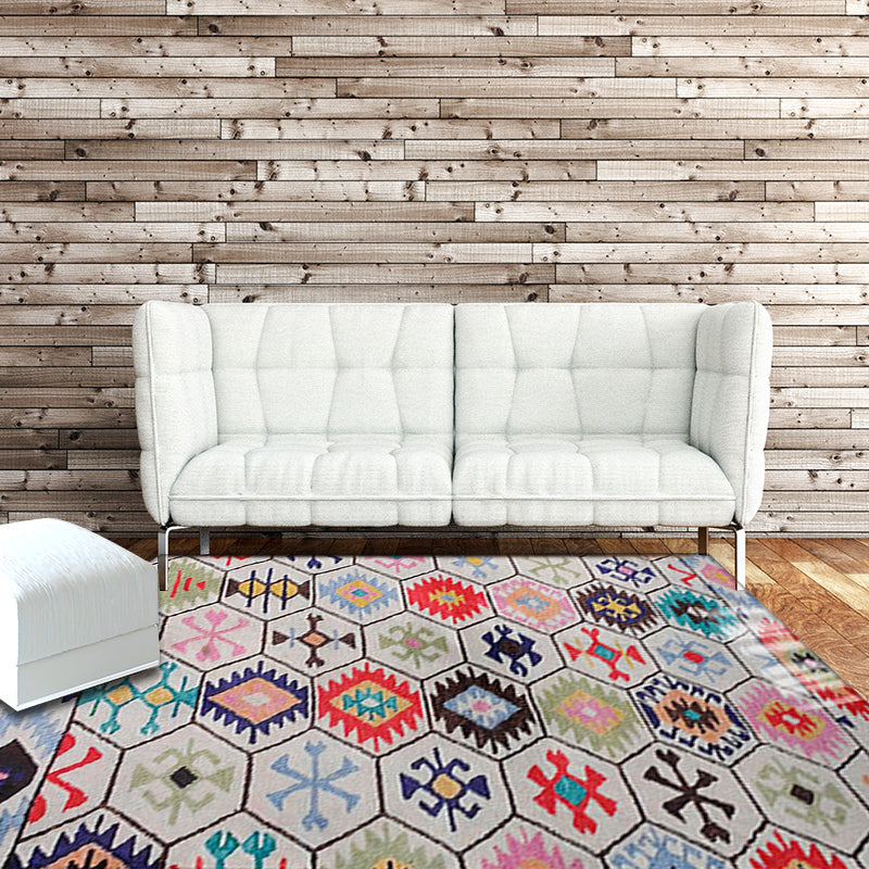 Tribal Diamond Geometric Colorful Rug With Native Classicism Symbols Fabric Anti-Slip Pet Friendly Area Rug for Living Room Clearhalo 'Area Rug' 'Rugs' 'Southwestern' Rug' 1504068