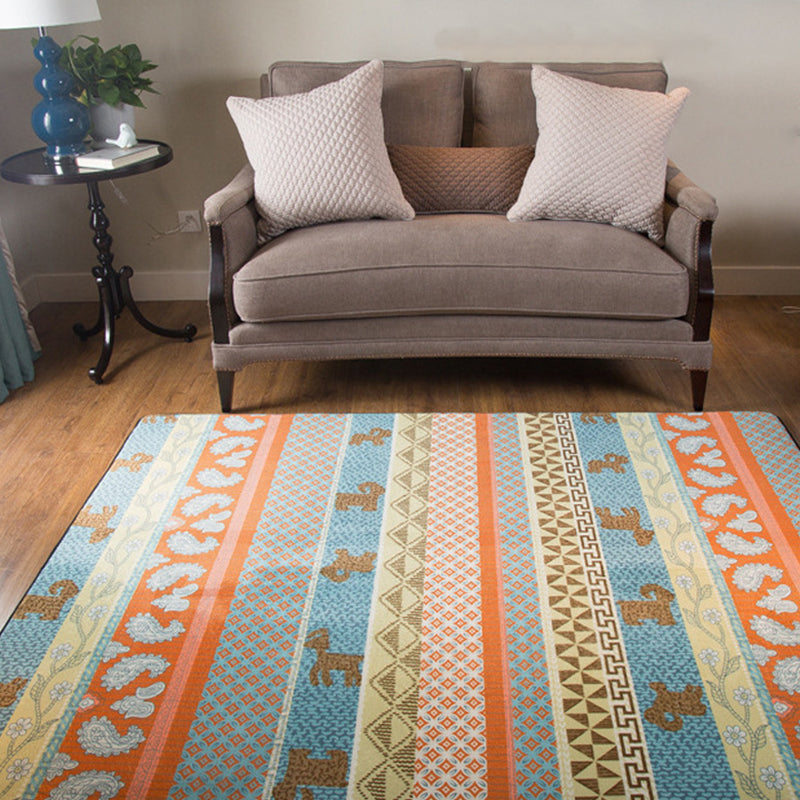Living Room Rustic Orange Rug Striped Paisley Rug with Animal Polyester Pet Friendly Stain Resistant Area Floor Carpet Orange Clearhalo 'Area Rug' 'Rugs' 'Southwestern' Rug' 1504198