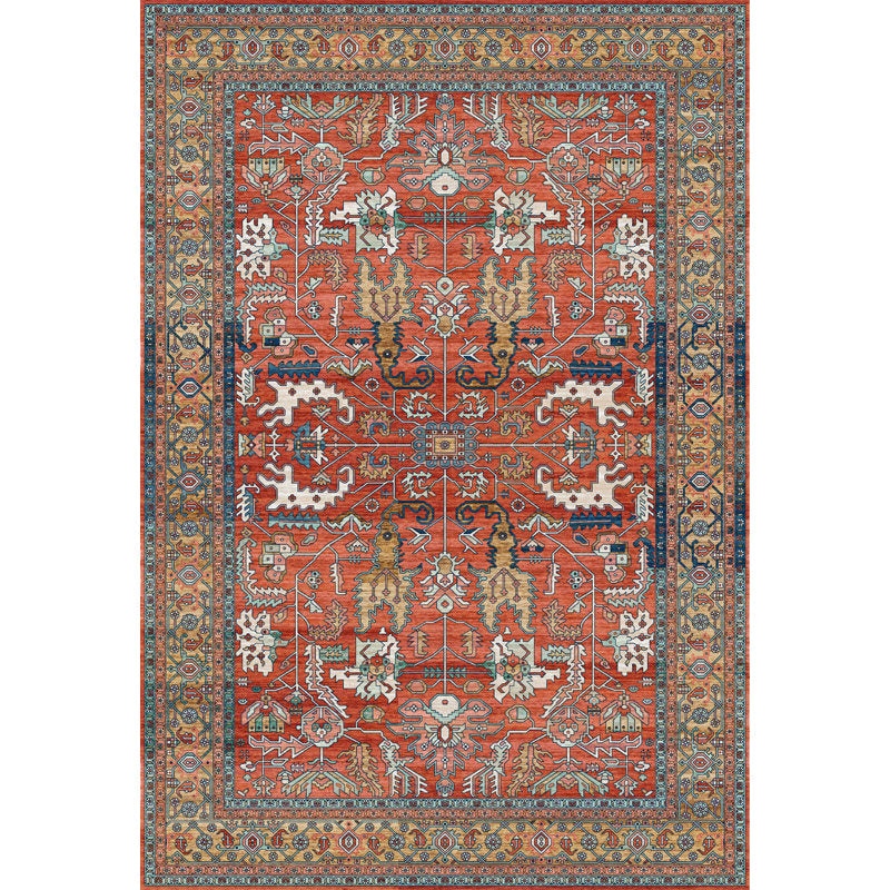 Red Vintage Olden Kashkuli Rug with Indian Ethnic Headdress Polyester Pet Friendly Stain Resistant Indoor Rug in Red Clearhalo 'Area Rug' 'Rugs' 'Southwestern' Rug' 1504285