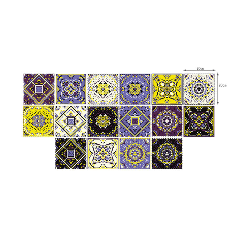 Colorful Flowers Stick Wallpapers Removable Boho Kitchen Wall Decoration (16 Pieces) Clearhalo 'Wall Decor' 'Wallpaper' 1504440
