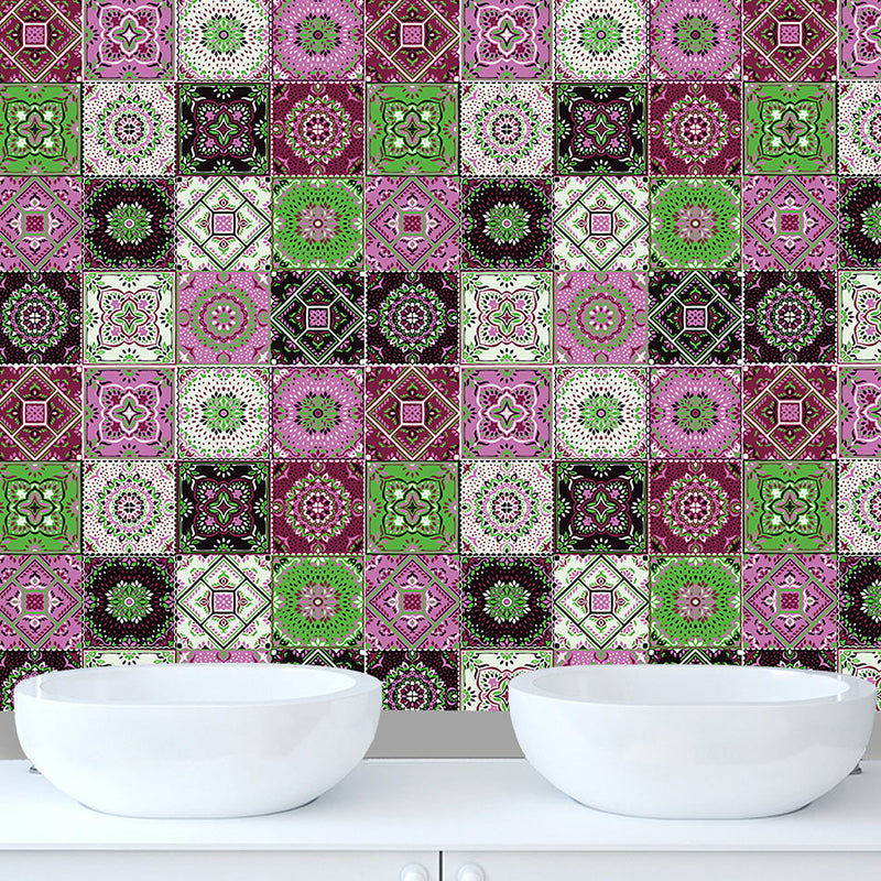 Colorful Flowers Stick Wallpapers Removable Boho Kitchen Wall Decoration (16 Pieces) Purple-Green Clearhalo 'Wall Decor' 'Wallpaper' 1504441