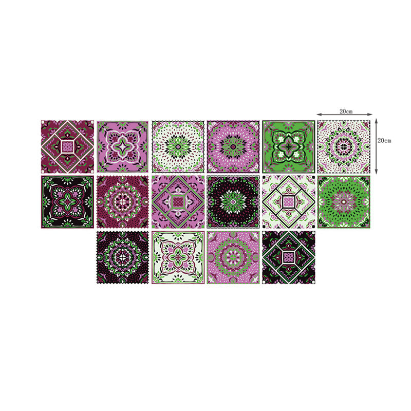 Colorful Flowers Stick Wallpapers Removable Boho Kitchen Wall Decoration (16 Pieces) Clearhalo 'Wall Decor' 'Wallpaper' 1504445