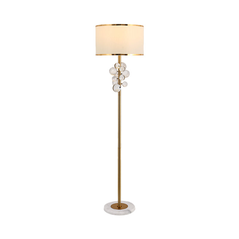 Fabric Round Shade Floor Standing Lamp Traditional 1 Bulb Drawing Room Stand up Lamp with Multi-Color/Clear Crystal Orbs Clearhalo 'Floor Lamps' 'Lamps' Lighting' 1504516