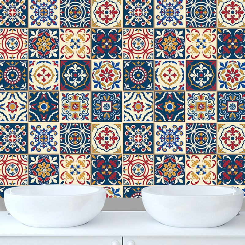 Self-Adhesive Flower Wallpaper Panels Bohemian Style PVC Wall Covering, 8' L x 8" W Dark Blue Clearhalo 'Wall Decor' 'Wallpaper' 1504626